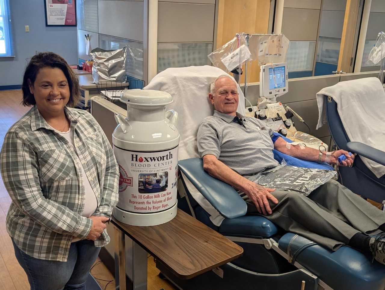 Kristy Bipes and Roger Bipes at Hoxworth West with Roger's Milk Jug